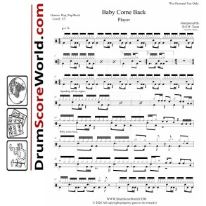 Player - Baby Come Back - Drum Sheet